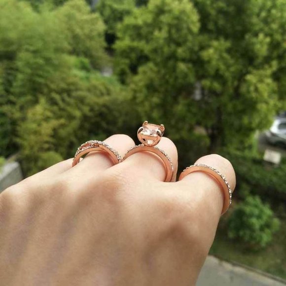 New Gorgeous 14k Gold Over Sterling Silver 3cts Champagne Diamond Ring Set - Picture 8 of 10